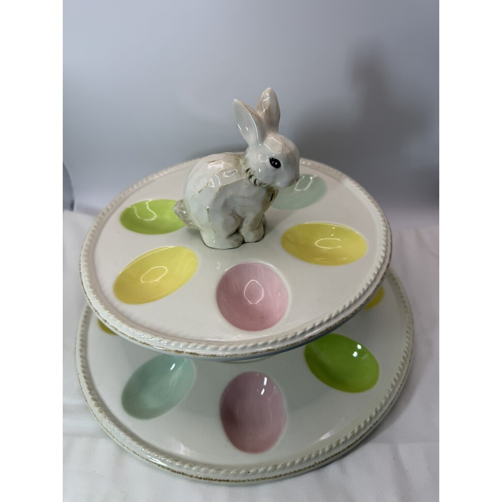 Target Ceramic Bunny Deviled Egg Plate Holders with Painted Holders